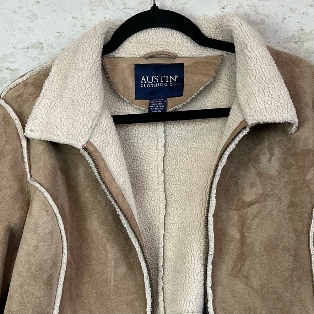 AUSTIN CLOTHING CO Womens Penny Lane Coat Faux Leather Sherpa Large Boho Hippie - Picture 3 of 15